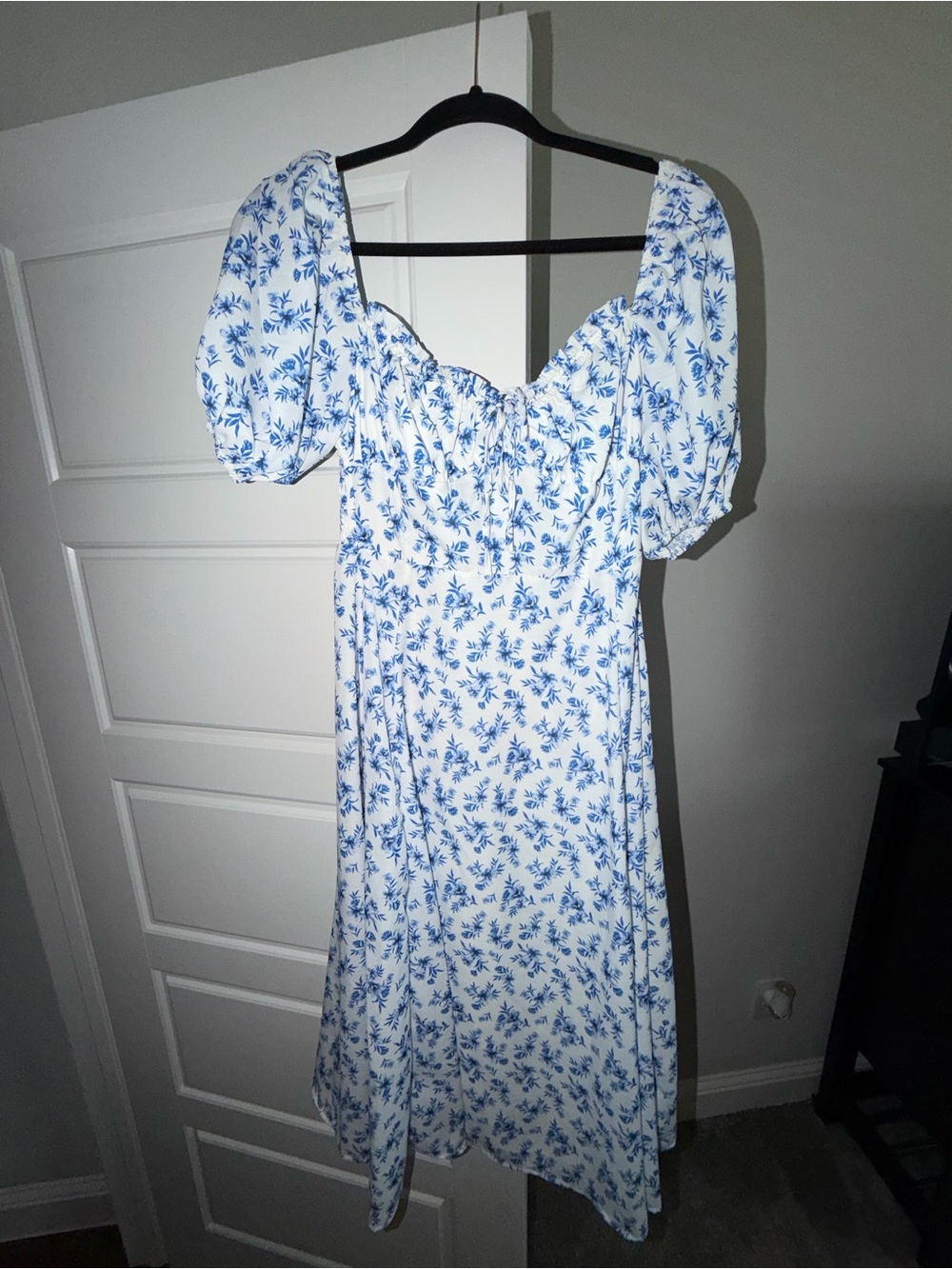 Impressions White Midi Dress with Blue Floral Print